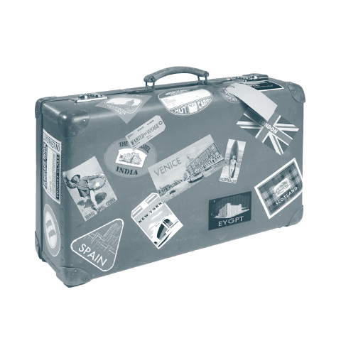 A suitcase covered in travel stickers